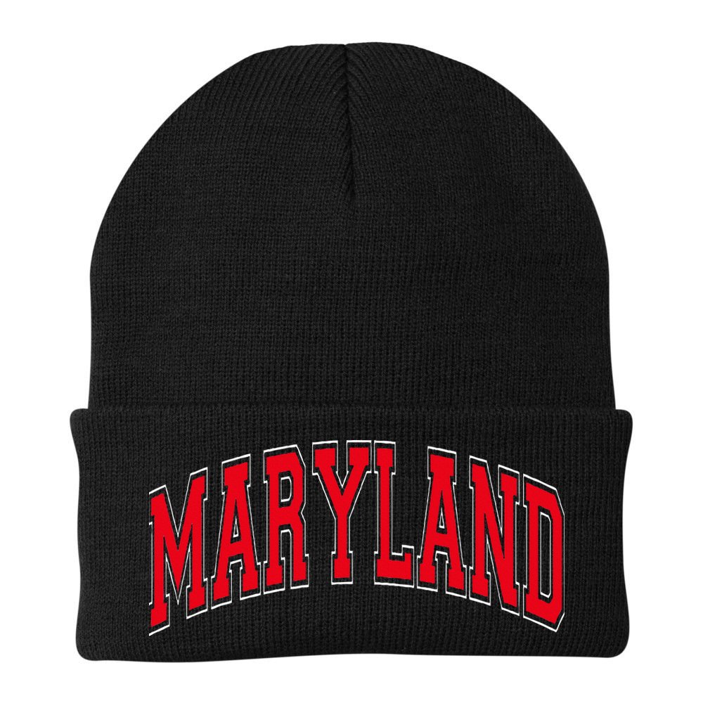 Maryland State Md Red Text Beanie