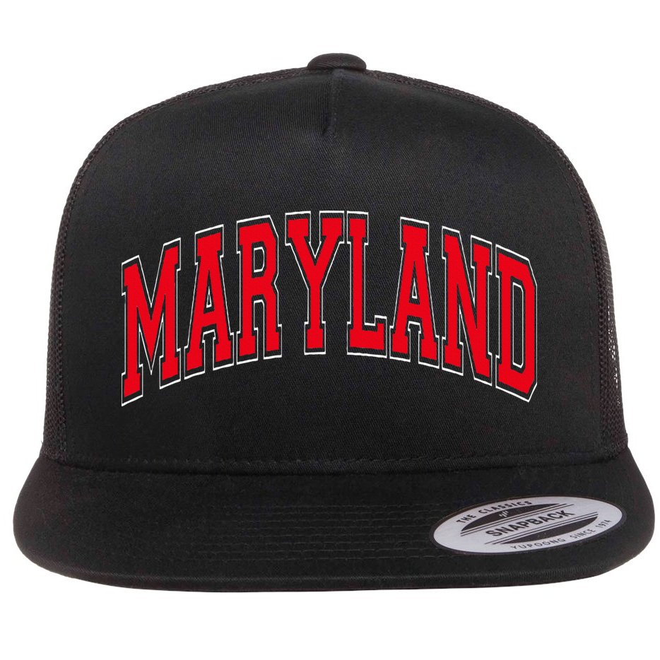 Maryland State Md Red Text Flat Bill Trucker Hat