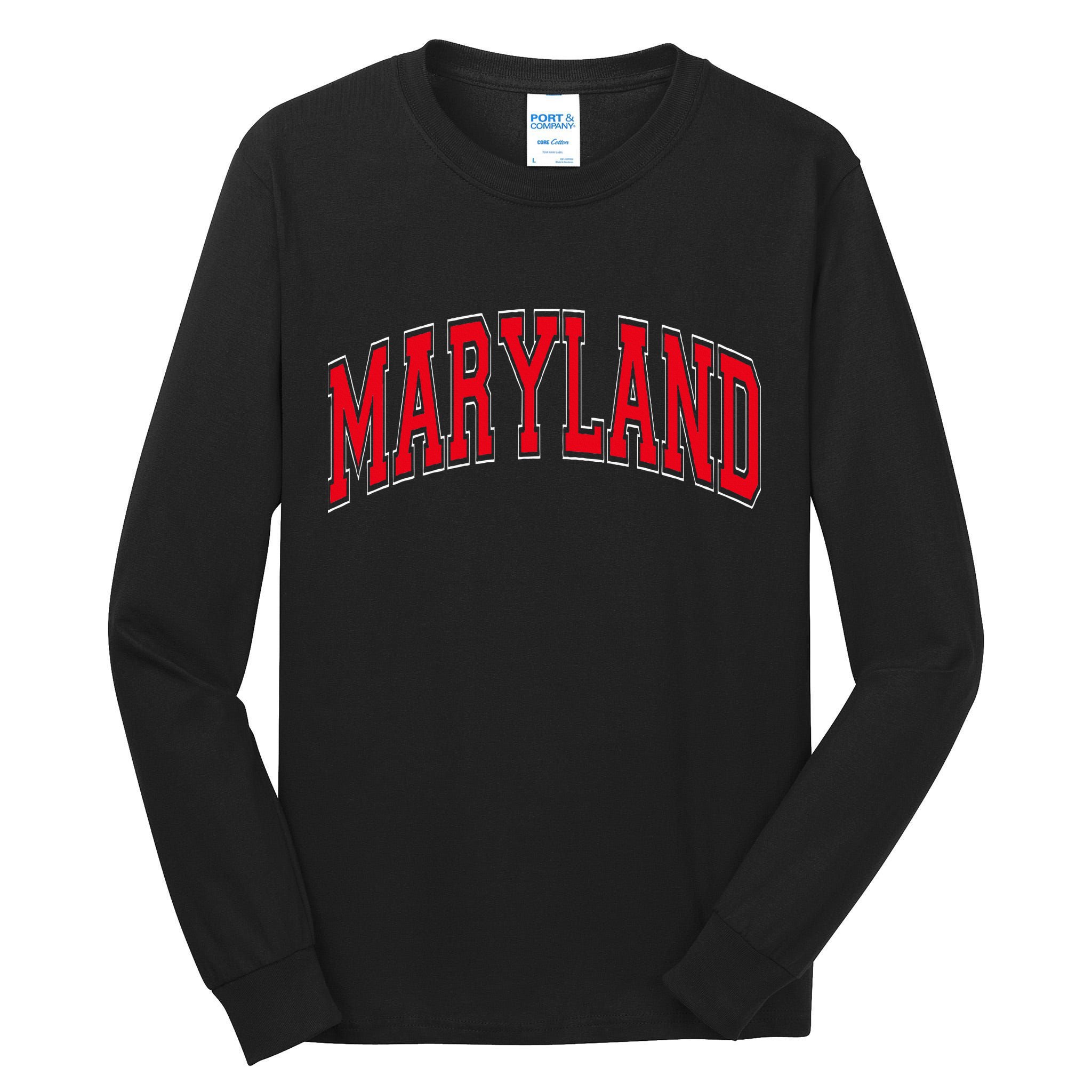Maryland State Md Red Text Tall Long Sleeve T-Shirt