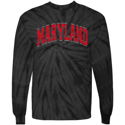 Maryland State Md Red Text Tie-Dye Long Sleeve Shirt