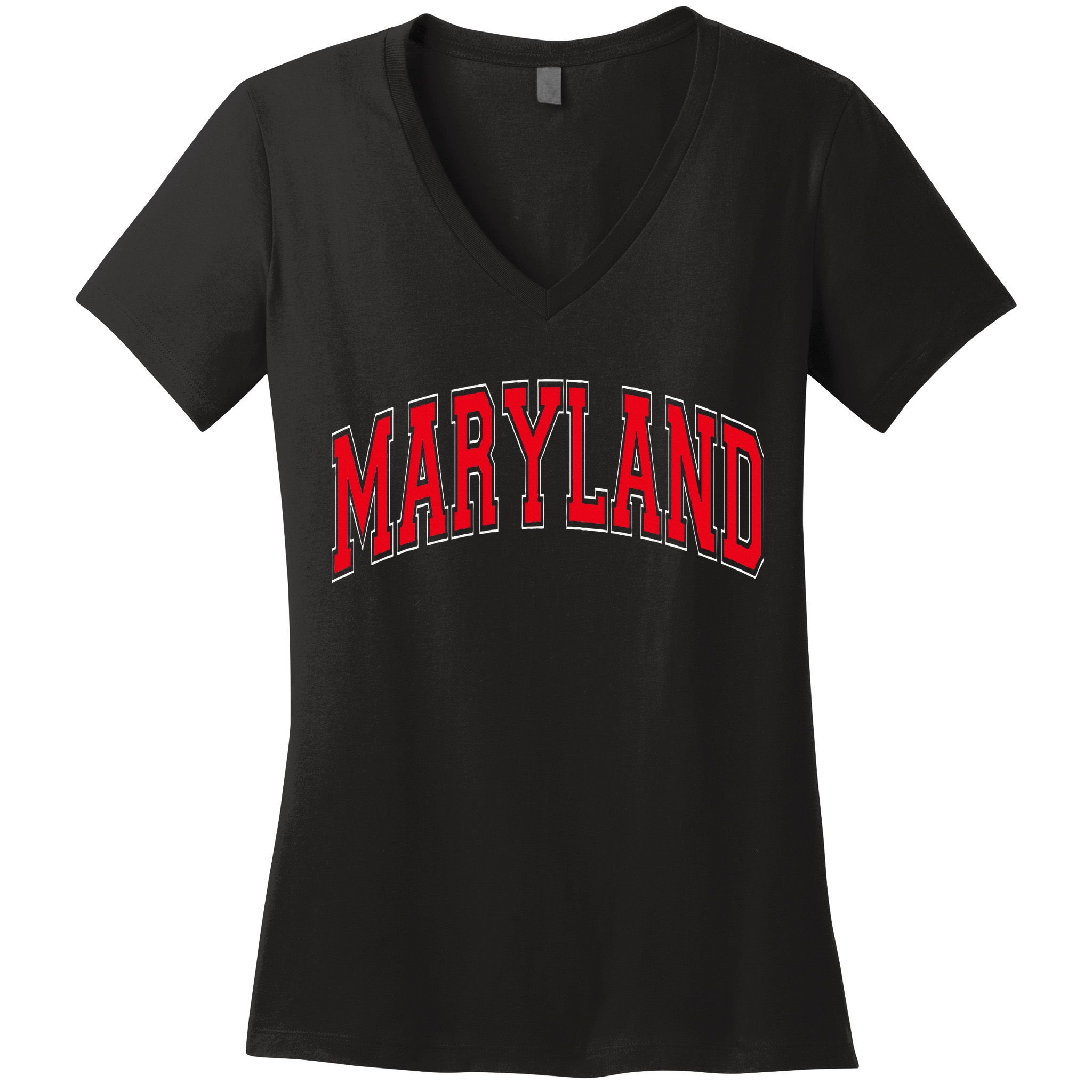 Maryland State Md Red Text Women's V-Neck T-Shirt