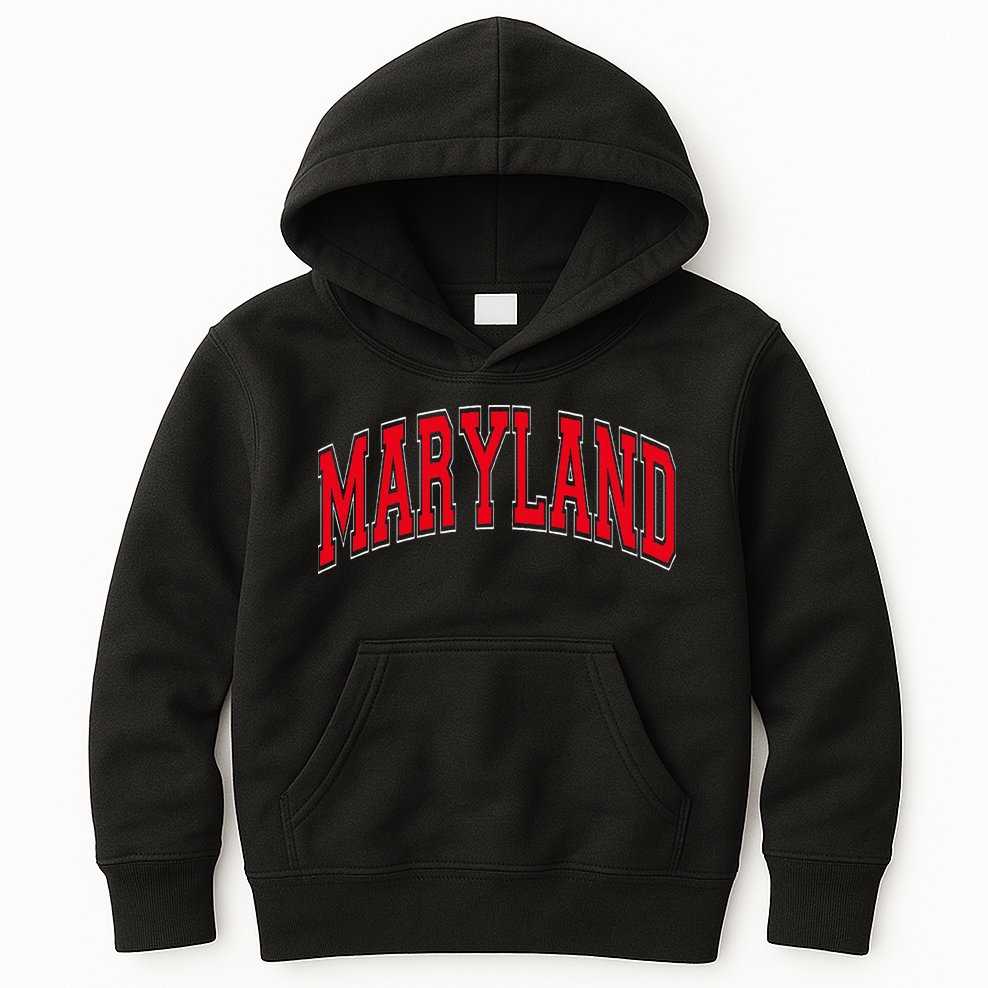 Maryland State Md Red Text Kids Hoodie