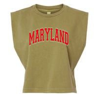 Maryland State Md Red Text Garment-Dyed Women's Muscle Tee