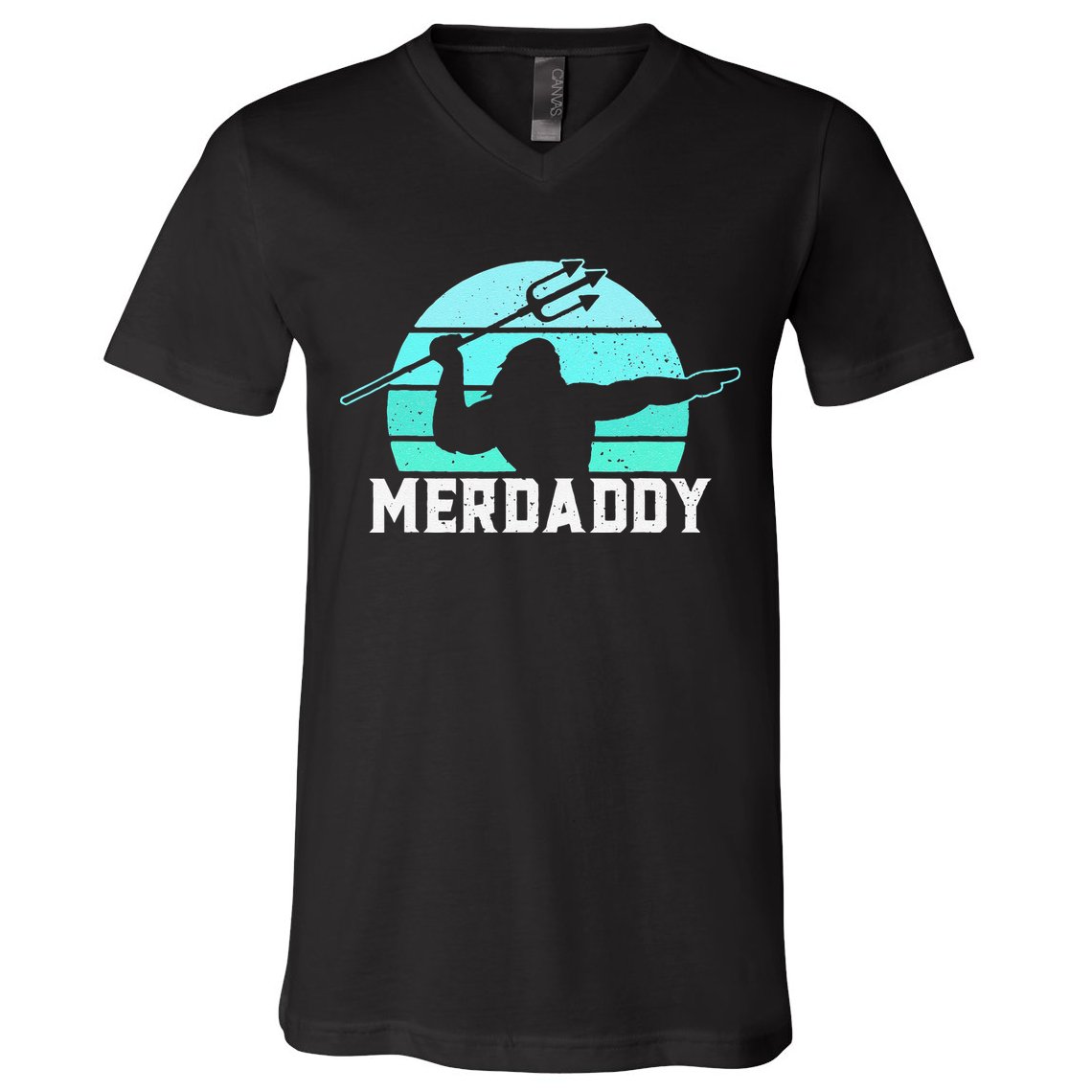 Merdaddy Security Merman Mermaid Daddy Fish Fathers Day (1).png V-Neck T-Shirt