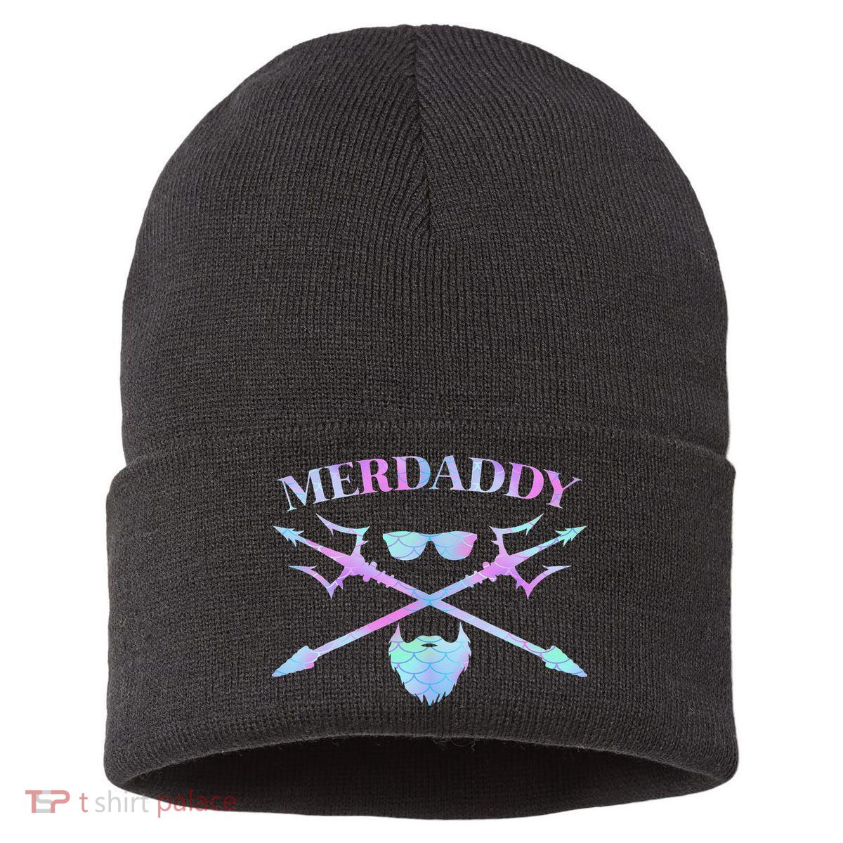 Merdaddy Security Merman Merdad Daddy Costume Father's Day Sustainable Knit Beanie