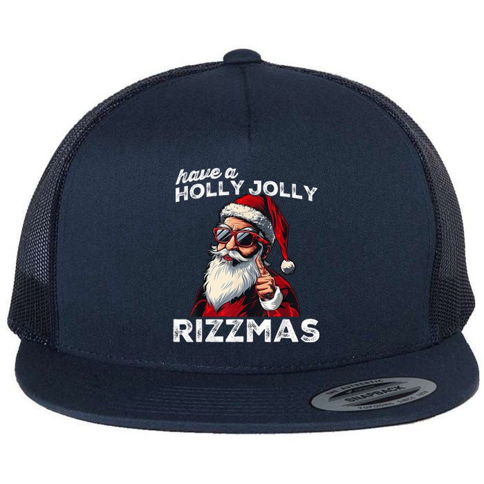 Mewing Santa Mew Funny Santa Meme Riz Z Riz Zmas Christmas Flat Bill Trucker Hat