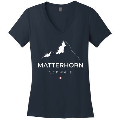 Matterhorn Switzerland Mountains Rock Climbing Hiking Women's V-Neck T-Shirt