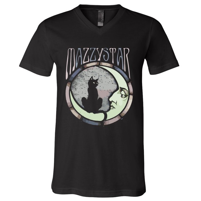 Mazzy Star Moon And Cat V-Neck T-Shirt