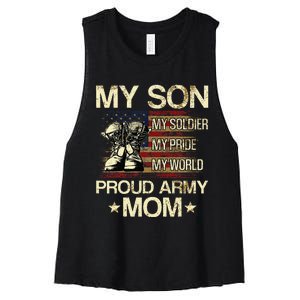 My Son My Soldier My Pride My Hero Proud Mom Women's Racerback Cropped Tank