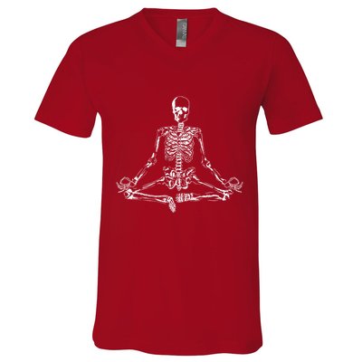 Meditating Skeleton V-Neck T-Shirt