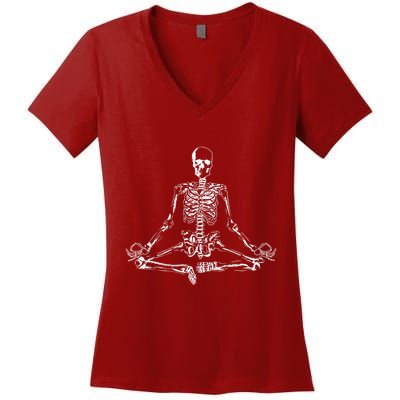 Meditating Skeleton Women's V-Neck T-Shirt