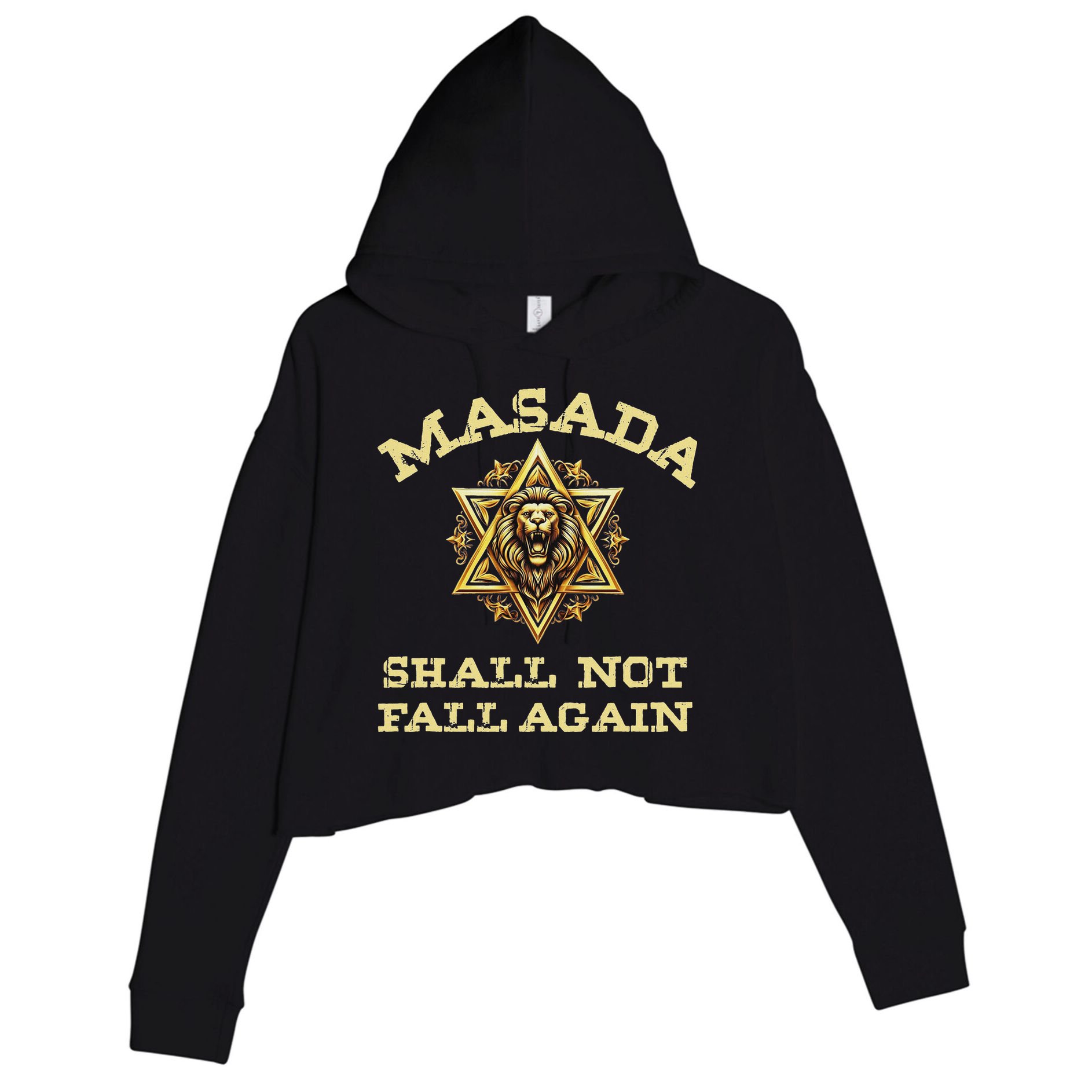 Masada Shall Not Fall Again Lion Judah Star Of David Israel Crop Fleece Hoodie