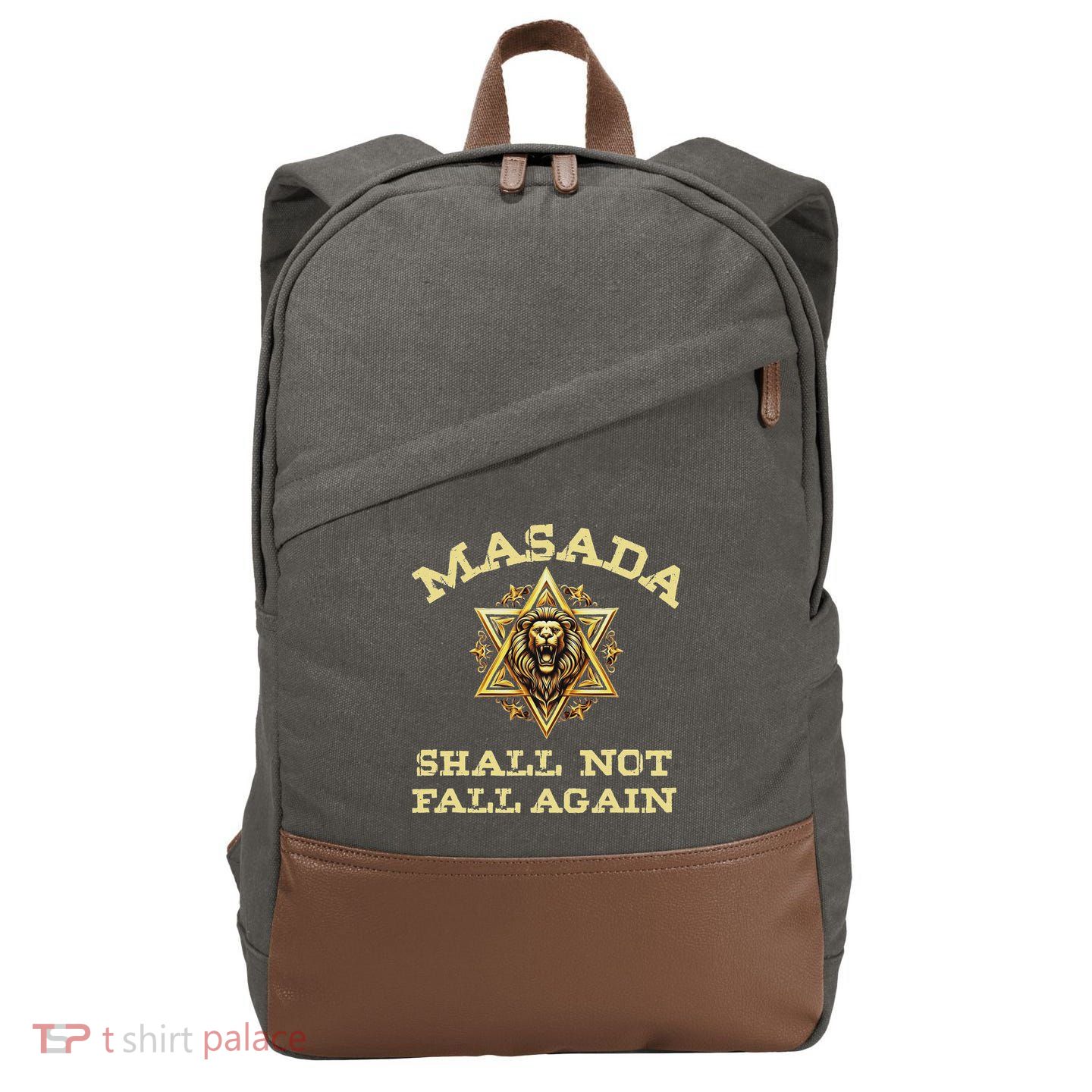 Masada Shall Not Fall Again Lion Judah Star Of David Israel Cotton Canvas Backpack