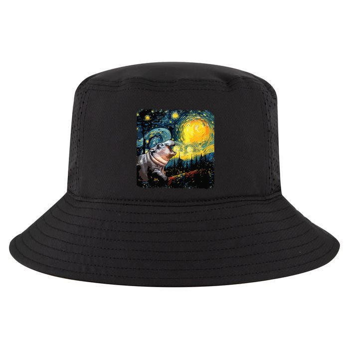 Moodeng Starry Night Van Gogh Funny Moodeng Meme Cool Comfort Performance Bucket Hat