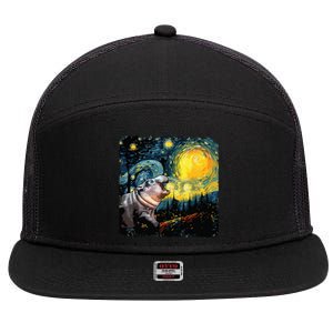 Moodeng Starry Night Van Gogh Funny Moodeng Meme 7 Panel Mesh Trucker Snapback Hat