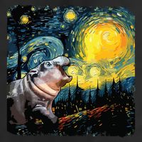 Moodeng Starry Night Van Gogh Funny Moodeng Meme 7 Panel Mesh Trucker Snapback Hat