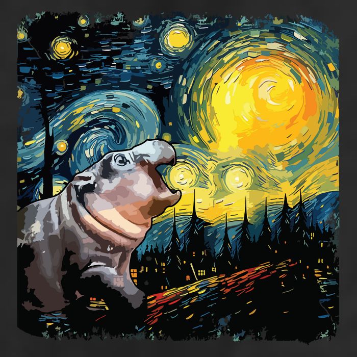 Moodeng Starry Night Van Gogh Funny Moodeng Meme 7 Panel Mesh Trucker Snapback Hat