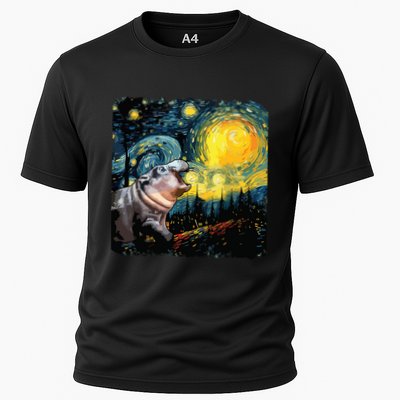 Moodeng Starry Night Van Gogh Funny Moodeng Meme Performance Shirt