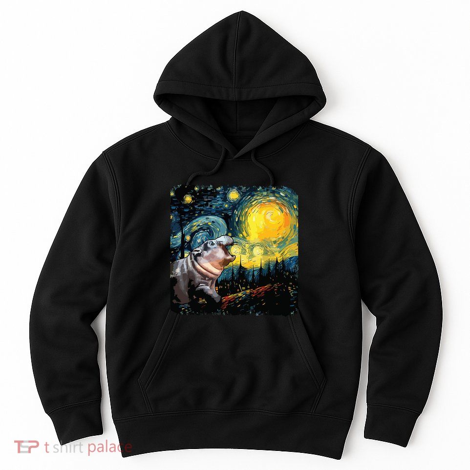 Moodeng Starry Night Van Gogh Funny Moodeng Meme Hoodie