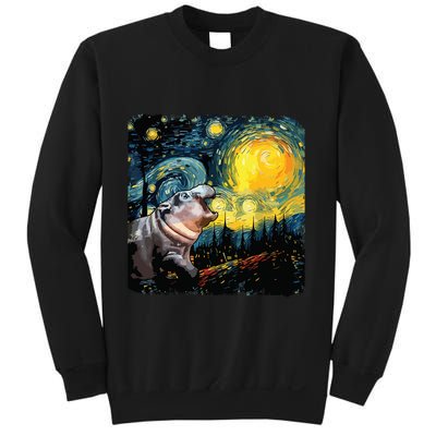 Moodeng Starry Night Van Gogh Funny Moodeng Meme Sweatshirt