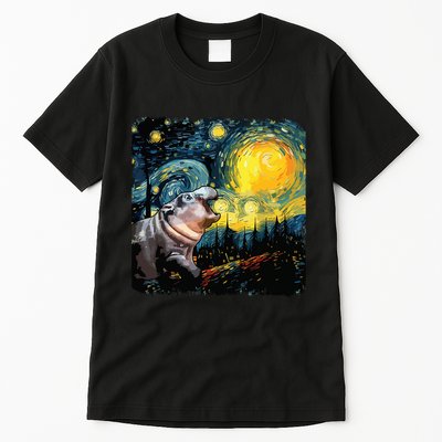 Moodeng Starry Night Van Gogh Funny Moodeng Meme Tall T-Shirt