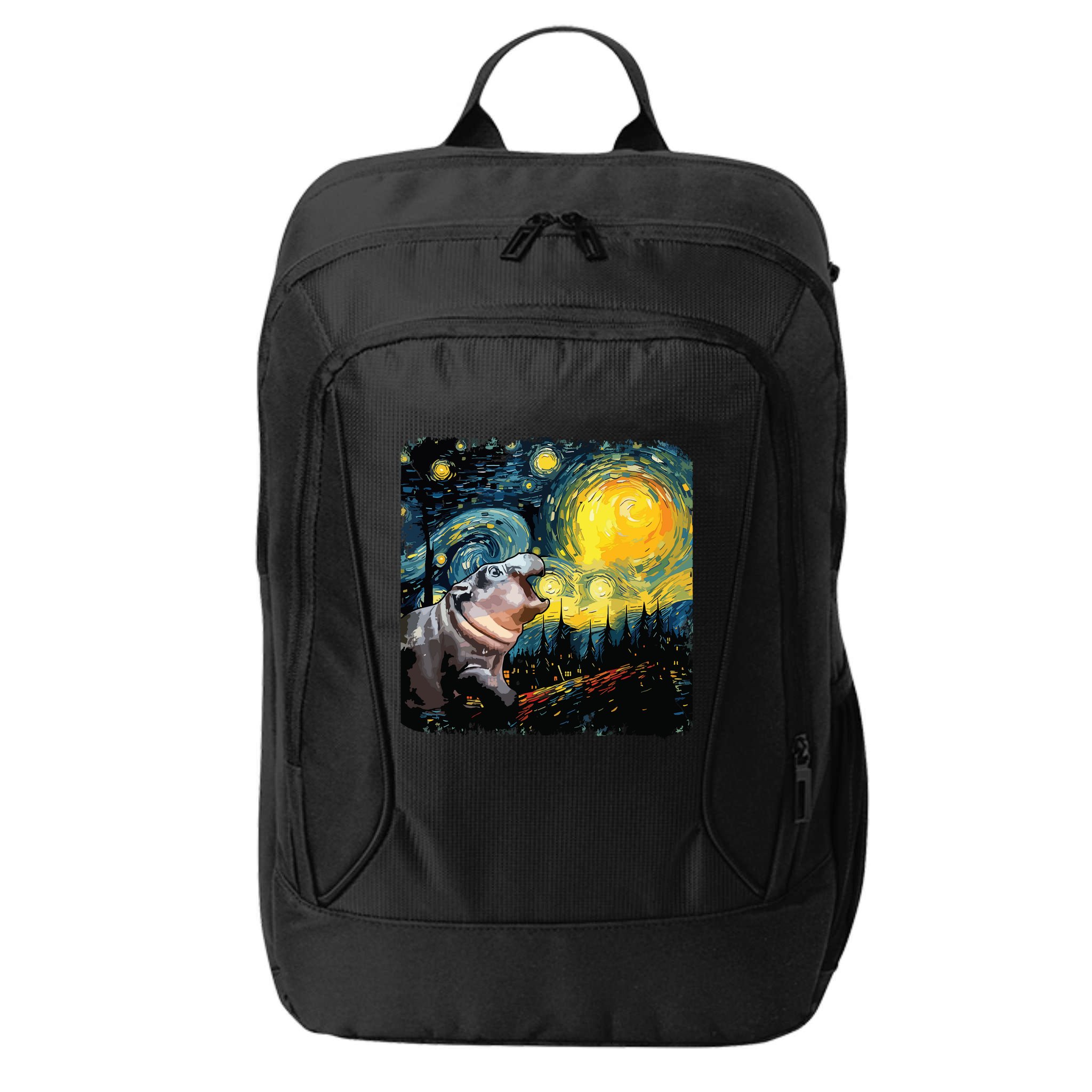 Moodeng Starry Night Van Gogh Funny Moodeng Meme City Backpack