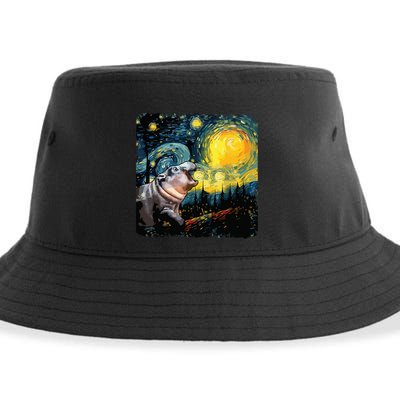 Moodeng Starry Night Van Gogh Funny Moodeng Meme Sustainable Bucket Hat