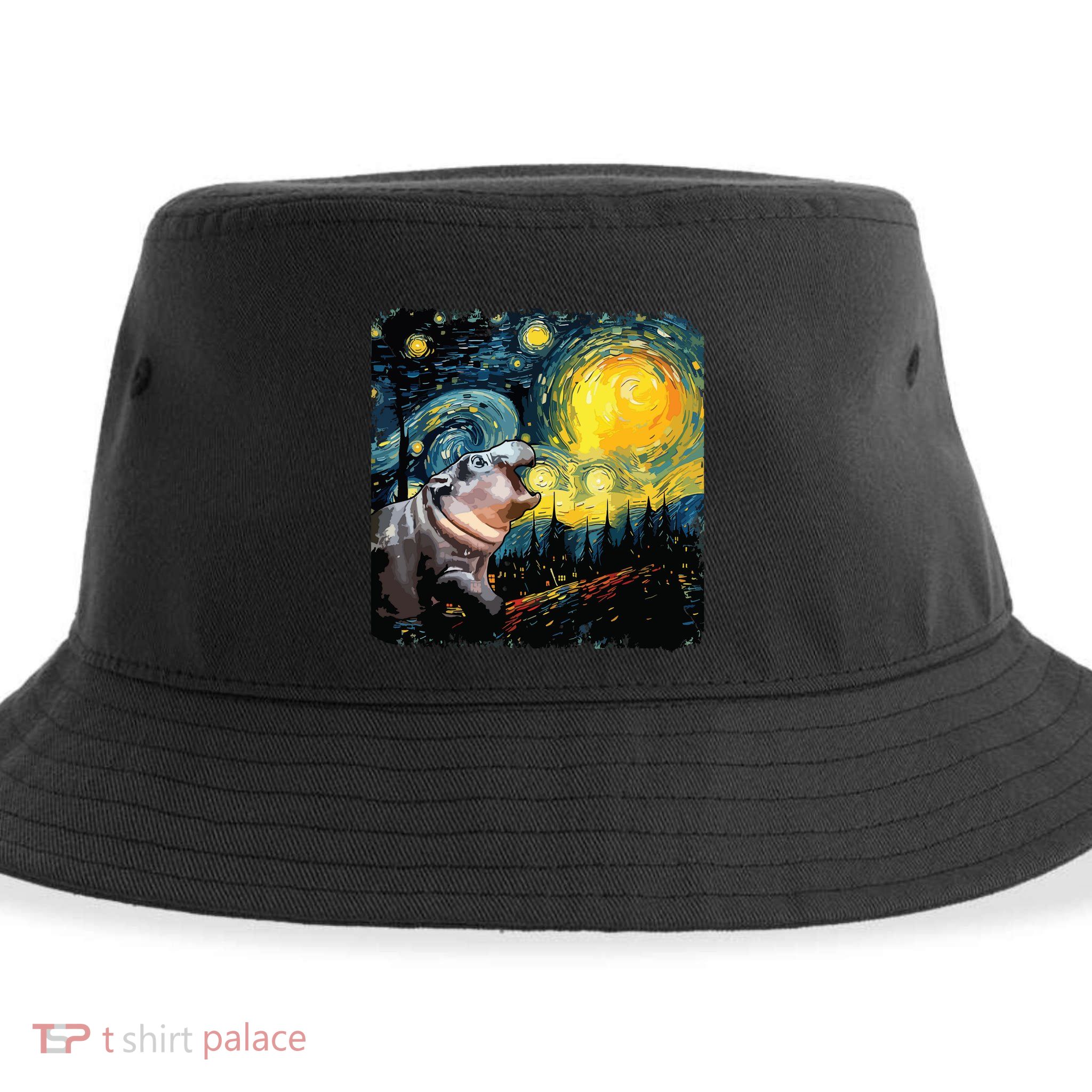 Moodeng Starry Night Van Gogh Funny Moodeng Meme Sustainable Bucket Hat