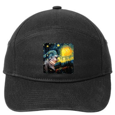 Moodeng Starry Night Van Gogh Funny Moodeng Meme 7-Panel Snapback Hat