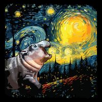 Moodeng Starry Night Van Gogh Funny Moodeng Meme 7-Panel Snapback Hat