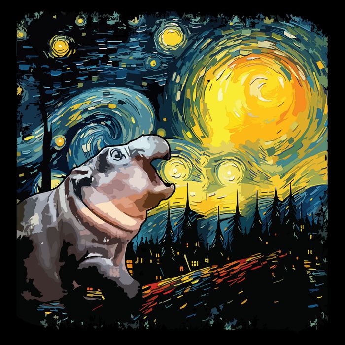 Moodeng Starry Night Van Gogh Funny Moodeng Meme 7-Panel Snapback Hat