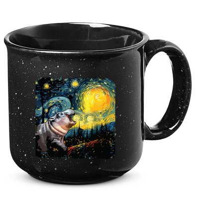 Moodeng Starry Night Van Gogh Funny Moodeng Meme 15oz Campfire Ceramic Mug