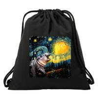 Moodeng Starry Night Van Gogh Funny Moodeng Meme Drawstring Bag