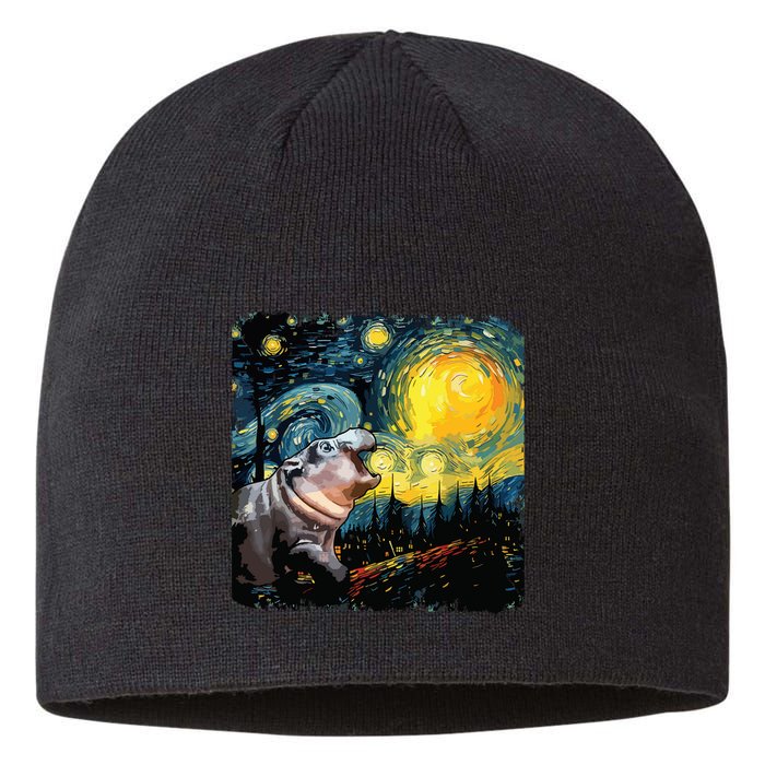 Moodeng Starry Night Van Gogh Funny Moodeng Meme Sustainable Beanie