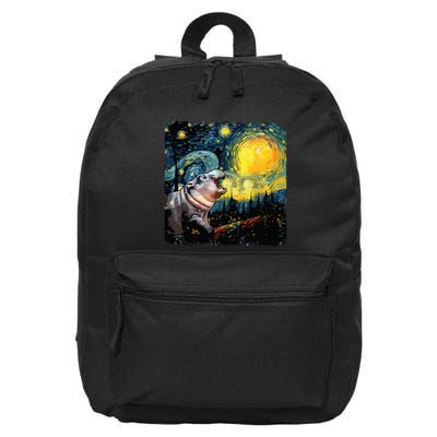 Moodeng Starry Night Van Gogh Funny Moodeng Meme 16 in Basic Backpack