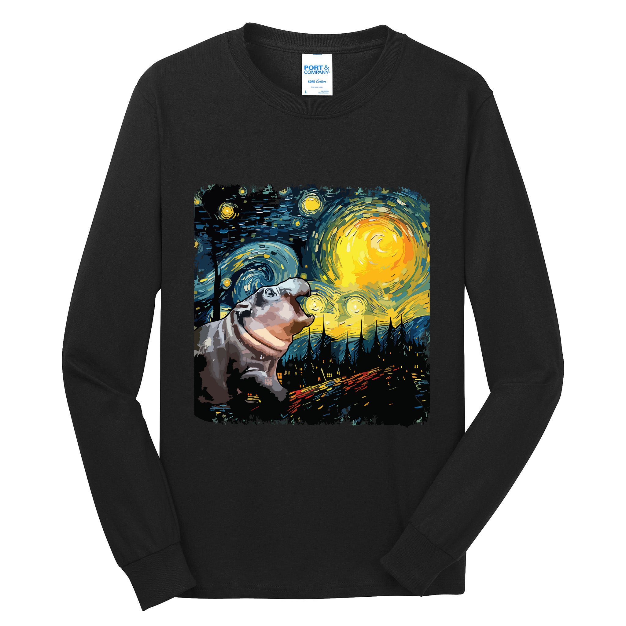 Moodeng Starry Night Van Gogh Funny Moodeng Meme Tall Long Sleeve T-Shirt
