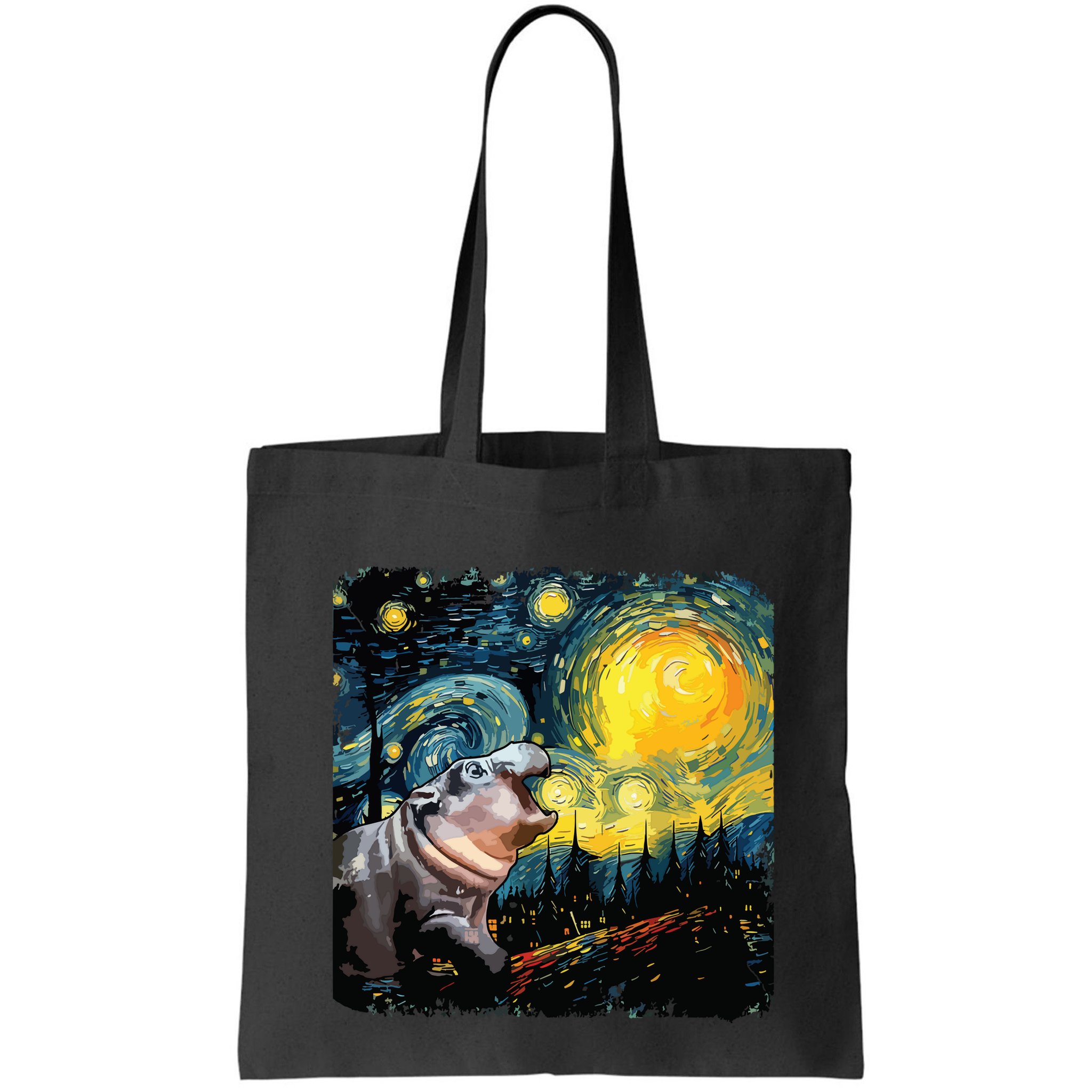 Moodeng Starry Night Van Gogh Funny Moodeng Meme Bag