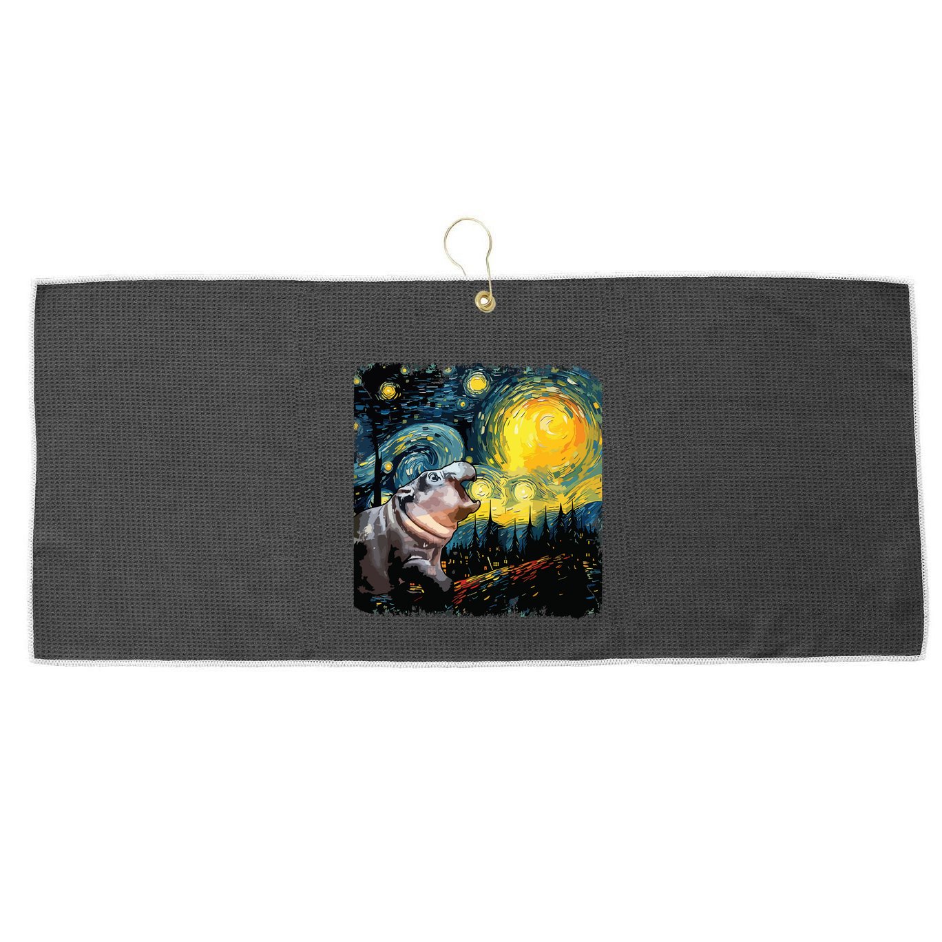 Moodeng Starry Night Van Gogh Funny Moodeng Meme Large Microfiber Waffle Golf Towel