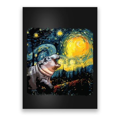 Moodeng Starry Night Van Gogh Funny Moodeng Meme Poster