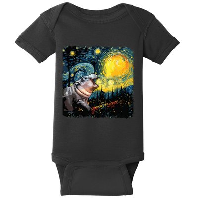 Moodeng Starry Night Van Gogh Funny Moodeng Meme Baby Bodysuit