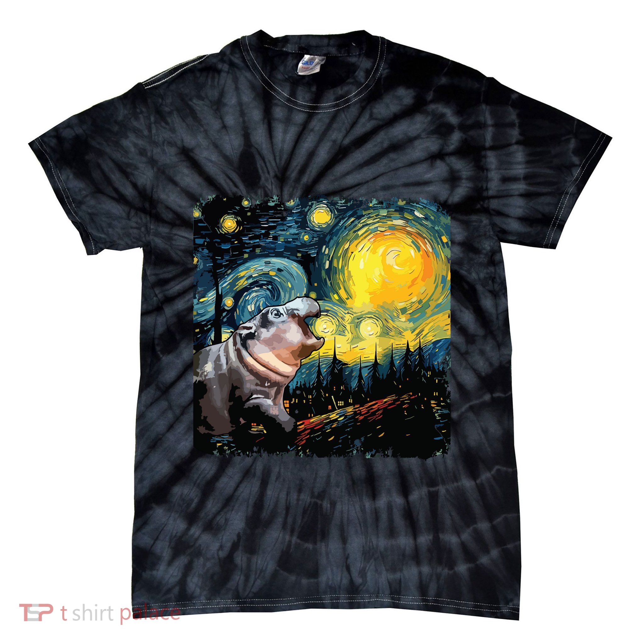 Moodeng Starry Night Van Gogh Funny Moodeng Meme Tie-Dye T-Shirt