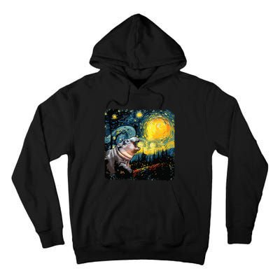 Moodeng Starry Night Van Gogh Funny Moodeng Meme Tall Hoodie