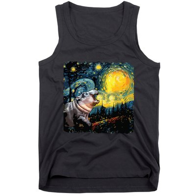 Moodeng Starry Night Van Gogh Funny Moodeng Meme Tank Top