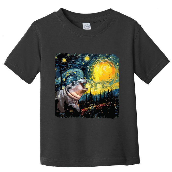 Moodeng Starry Night Van Gogh Funny Moodeng Meme Toddler T-Shirt
