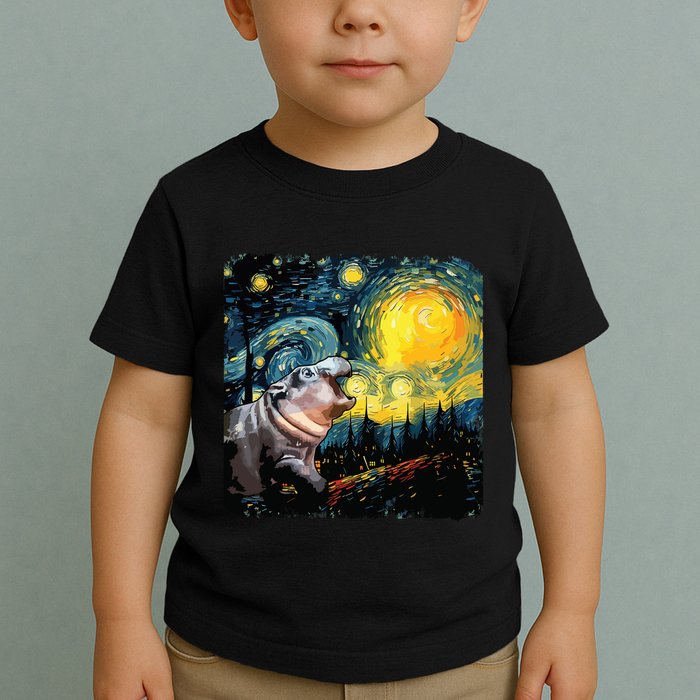 Moodeng Starry Night Van Gogh Funny Moodeng Meme Toddler T-Shirt