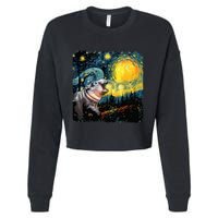 Moodeng Starry Night Van Gogh Funny Moodeng Meme Cropped Pullover Crew