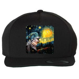 Moodeng Starry Night Van Gogh Funny Moodeng Meme Wool Snapback Cap