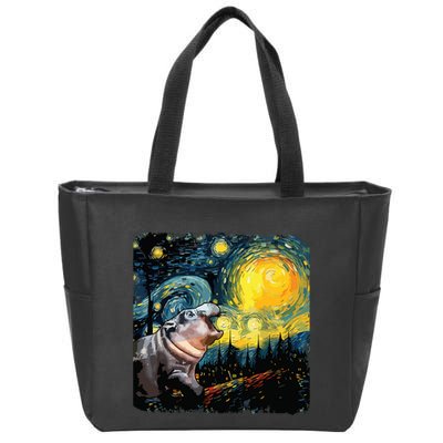 Moodeng Starry Night Van Gogh Funny Moodeng Meme Zip Tote Bag