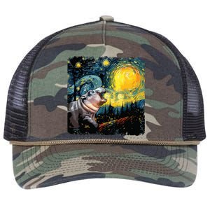 Moodeng Starry Night Van Gogh Funny Moodeng Meme Retro Rope Trucker Hat Cap