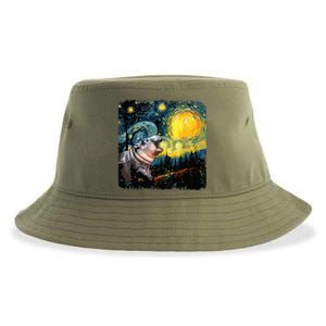 Moodeng Starry Night Van Gogh Funny Moodeng Meme Sustainable Bucket Hat